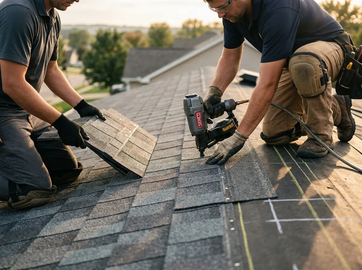 Professional roofer working on a residential roof in Nogales
